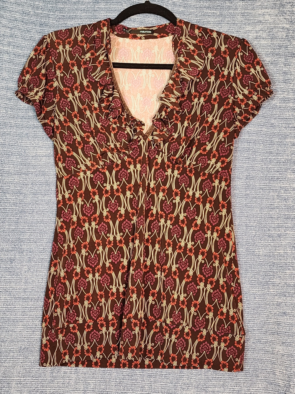 Maurices Brown Floral Short-Sleeve V-Neck Blouse